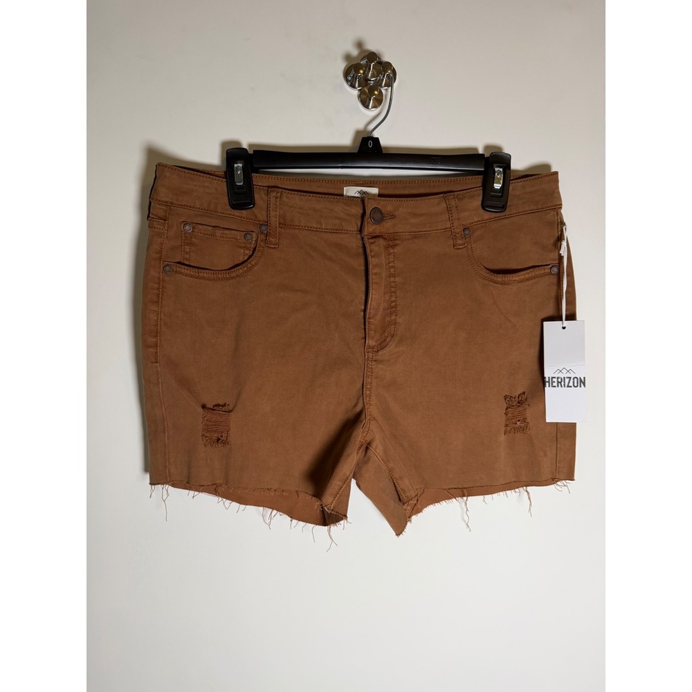 Herizon Billie Shorts Toffee Brown Distressed Raw Hem Size 12 NWT